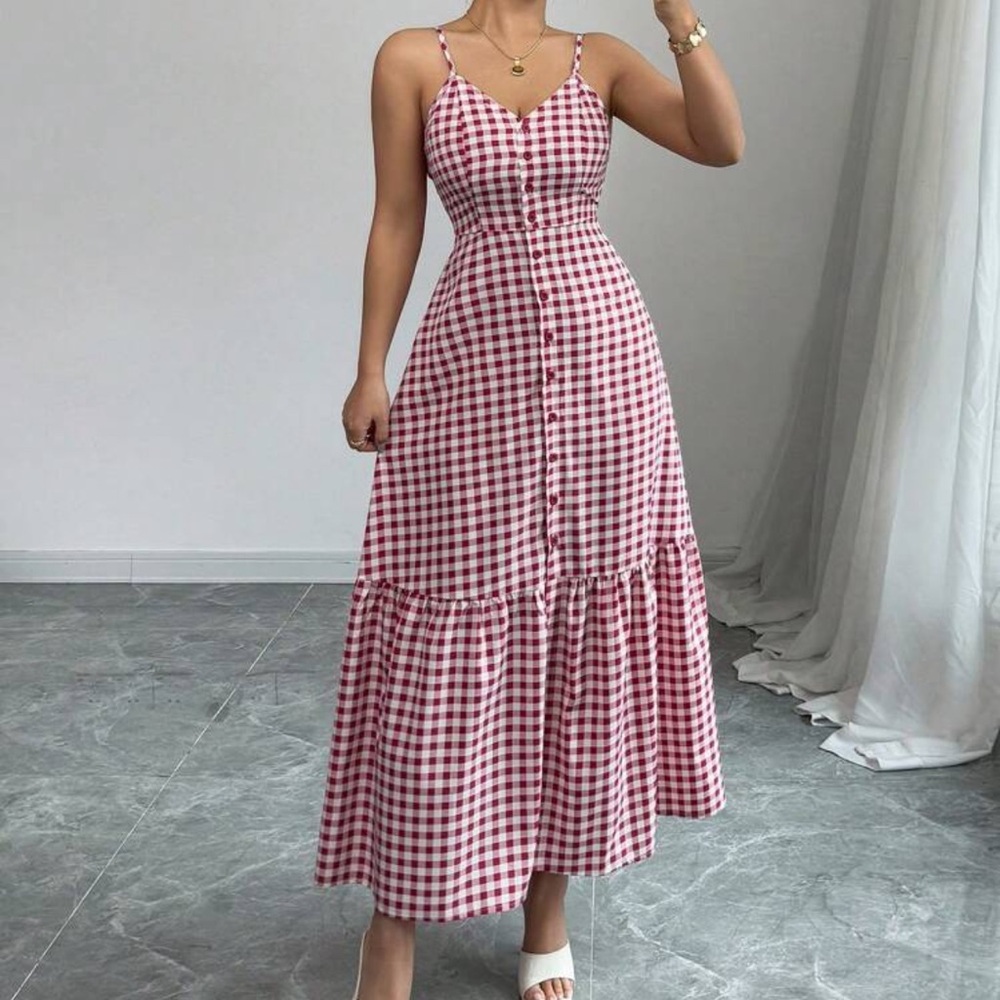 Red Gingham Maxi Dress